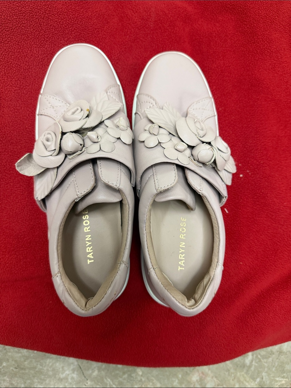 Taryn Rose Blush Pink Floral Appliqué Slip-On Sneakers